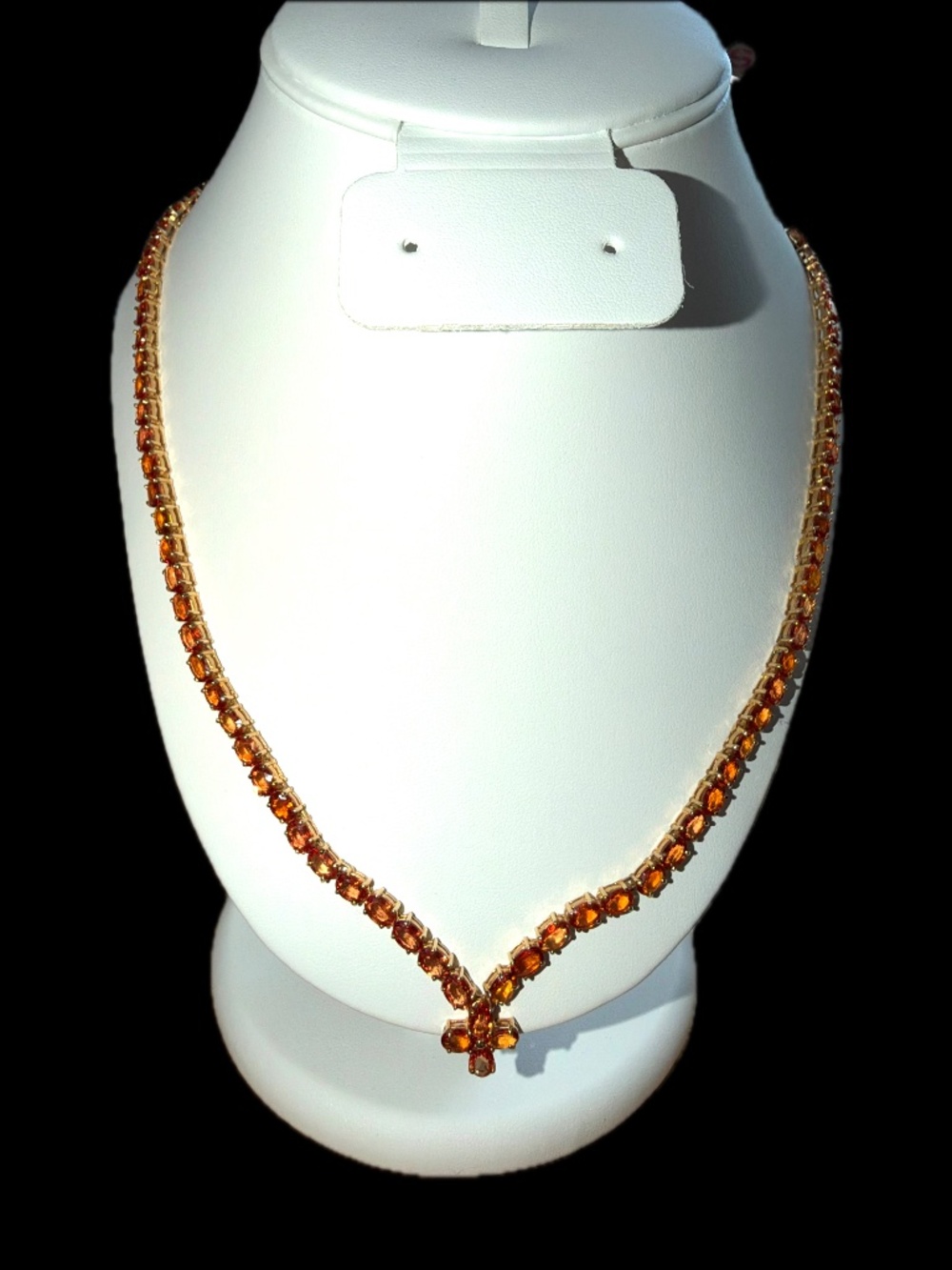 Natural Long Orange Sapphire Tennis Necklace in Solid 14k Gold